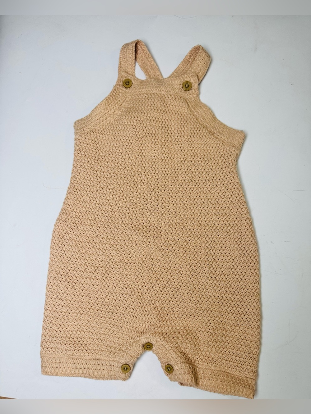 Cloud Island Baby Crochet Knit Romper 6-9M Beige Cross Back Buttons